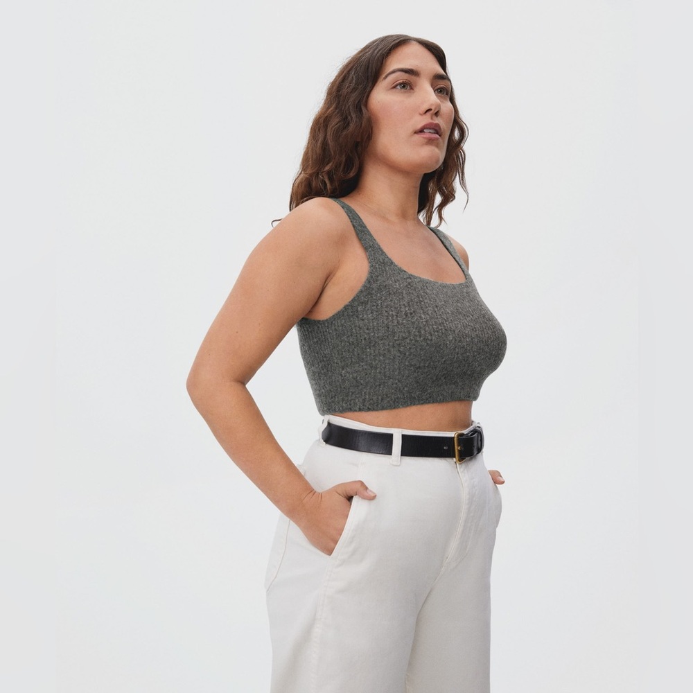 Everlane Cozy Stretch Crop Tank Top Ribbed Wool/Yak/Nylon Dark Grey M NWT